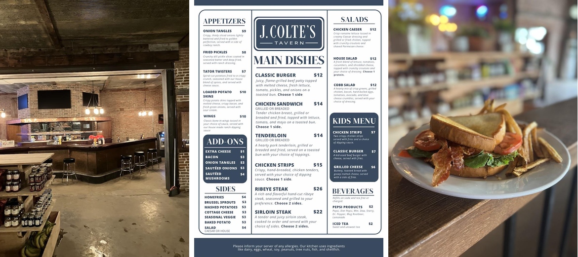 J. Colte's Tavern Menu